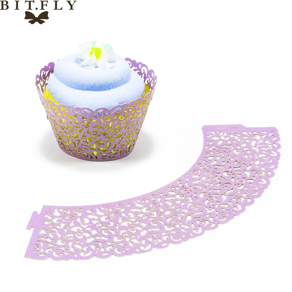 

12pieces/lot Laser Cut Lace Wedding Cupcake Wrapper Filigree Vine Wraps Collars Cups Baby Shower Party Table Decoration