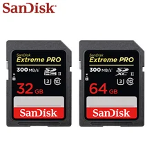 Двойной Флеш-накопитель SanDisk Extreme Pro SD карта, 32 ГБ, 64 ГБ, UHS-II SDHC/SDXC до 300 МБ/с. 2000X слот для карт памяти U3 флеш-карта для спортивной экшен-камеры 4K видео в формате Full HD Камера