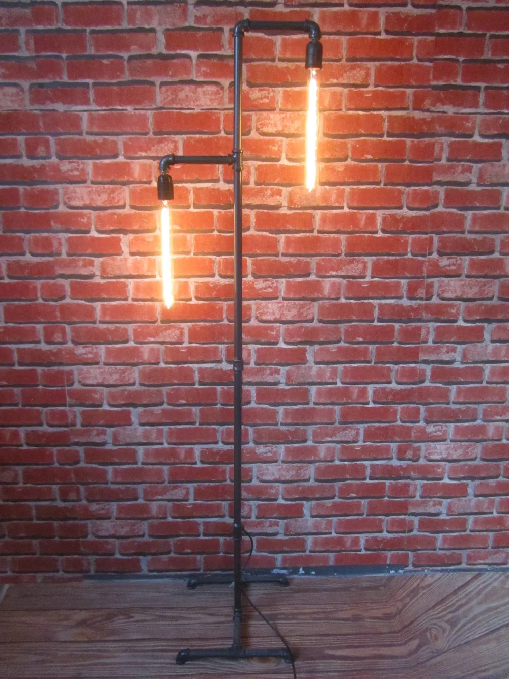 VINTAGE INDUSTRIAL RETRO URBAN RUSTIC STEEL PIPE FLOOR LAMP 165CM TALL HOME BAR RESTAURANT COFFEE SHOP DECOR 2 EDISON BULBS E27