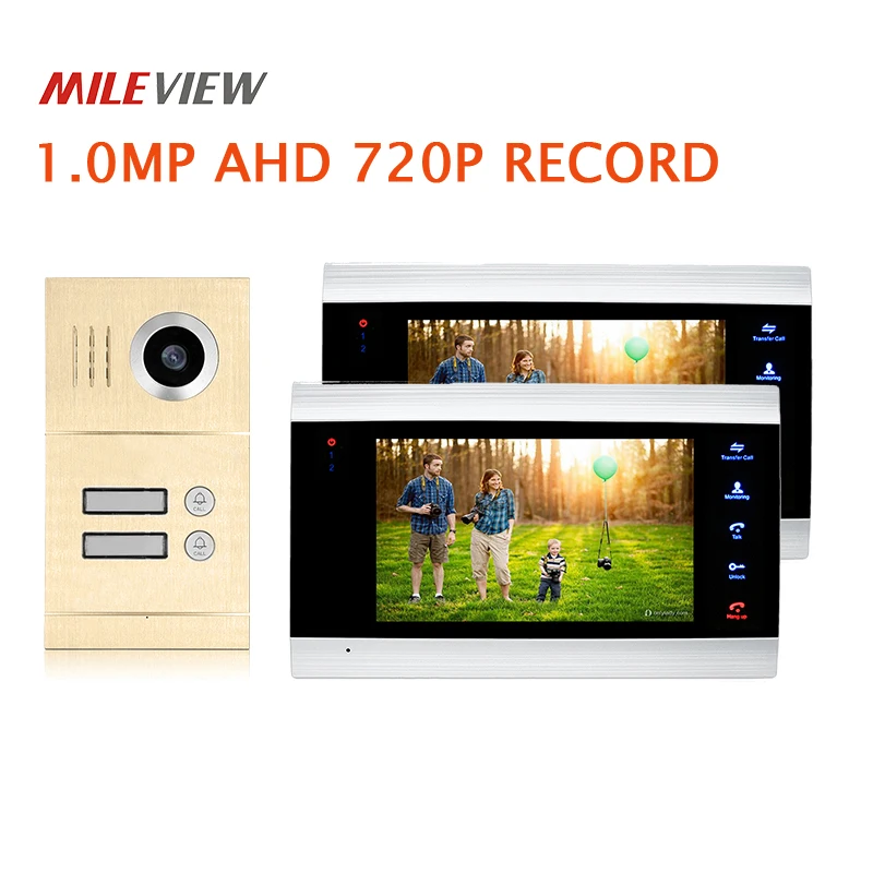 

Free Shipping 2 Apartment House 720P AHD 7" Record Screen Video Intercom Door Phone Motion Detection System+ IR Doorbell Camera
