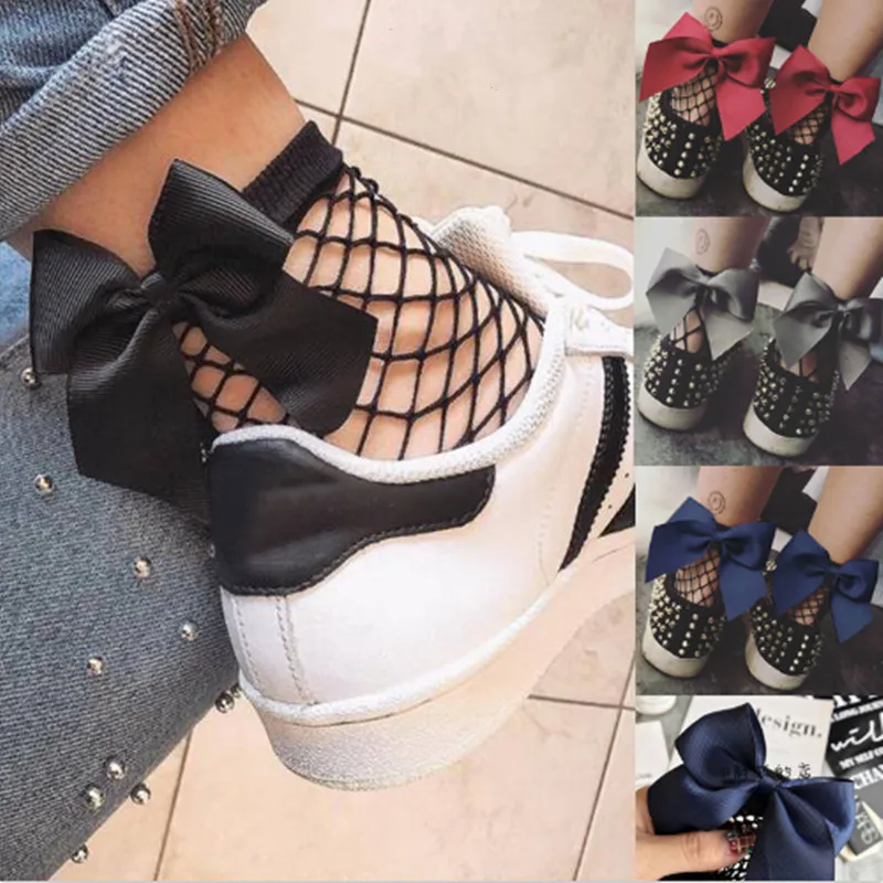 

Fashion Women Ruffle Fishnet Ankle High Socks Mesh Sexy Lace Fish Net Bowknot Short Socks