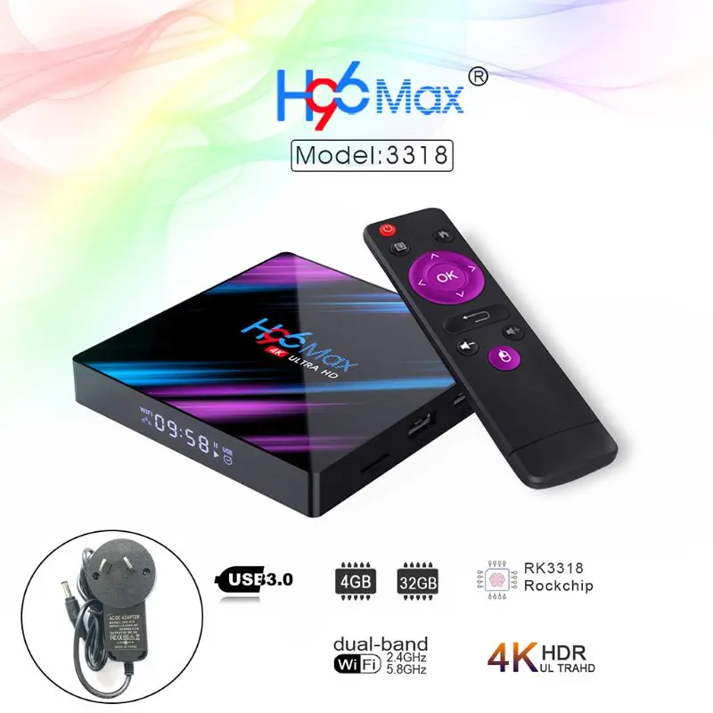 1 комплект H96 Max RK3318 Smart Android 9,0 ТВ-приставка 2,4G/5G четырехъядерный WiFi Bluetooth телеприставка ультра 3D медиаплеер устройства