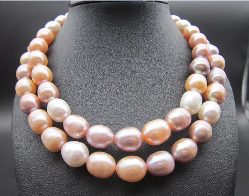 

Jew3110 10-13MM CHARMING NATURAL SOUTH SEA PINK WHITE PURPLE PEARL NECKLACE 14KGP 33
