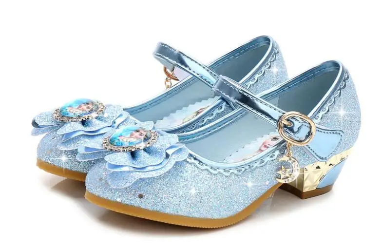Детская кожаная обувь высокого качества для девочек, модная блестящая Свадебная обувь с блестками для девочек, детская обувь Эльзы на