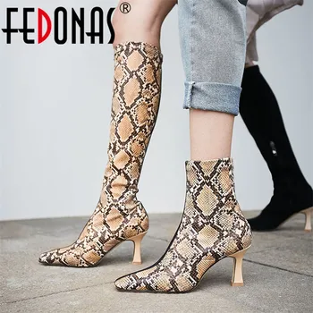 

FEDONAS 2019 Fashion Sexy Punk Mixed Colors Animal Prints Pu Leather Flock Women Ankle Boots Long Boots Night Club Shoes Woman