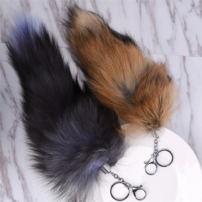 

Women's Bag Furry Charm for Bags Key Chains Charm Tail keychain Long Fox Fur Tail Handbag Trinket Pendant Accessories 12*30cm