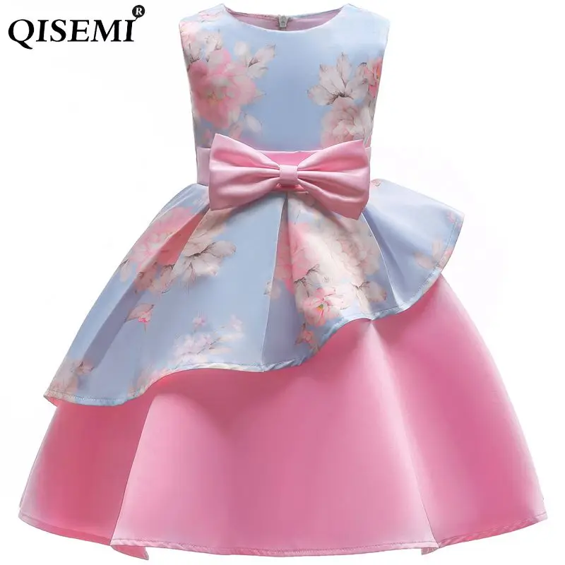 Розовое платье для девочек Цветочный Принт рукавом Летний Сарафан Летнее платье принцессы нарядные платья для свадьбы детская одежда для детей от 2 до 10 лет