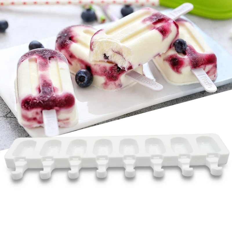 

8 Grid Ice Cream Mold Makers Silicone Thick material DIY Molds Ice Cube Moulds Dessert Molds Tray With Popsicle