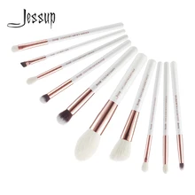 Jessup Brushes 10pcs Professional Makeup Brush Kit Pearl White/Rose Gold Natural Bristle Make up Brush Definer Shader T223