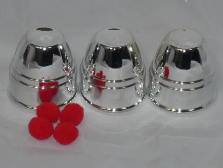 

Three Cups Three Balls (Large,Silver, Plastic ) Magic Tricks Balls Appearing Vanishing Magia Close Up Gimmick Toy For Kids