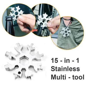 

Portable 15 in 1 Snow Keychain Tool Multifunction Stainless Steel Pocket Outdoor Hand Tools --M25
