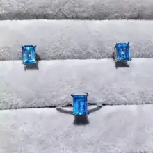 Природный Голубой топаз драгоценный камень комплект ювелирного изделия с натуральным камнем драгоценный камень кольцо серьги 925 серебро стильные элегантные простые квадратные женские вечерние ювелирные изделия