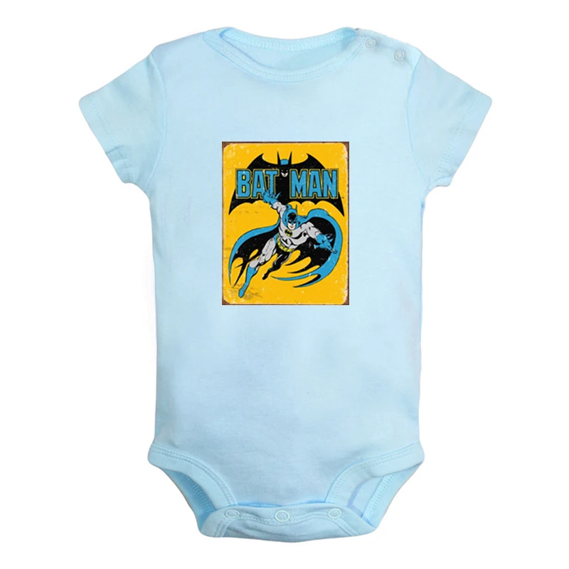 Ретро стиль DC Comics Бэтмен плакат Одежда для новорожденных девочек и мальчиков комбинезон с короткими рукавами хлопок - Цвет: ieBodysuits1191BL
