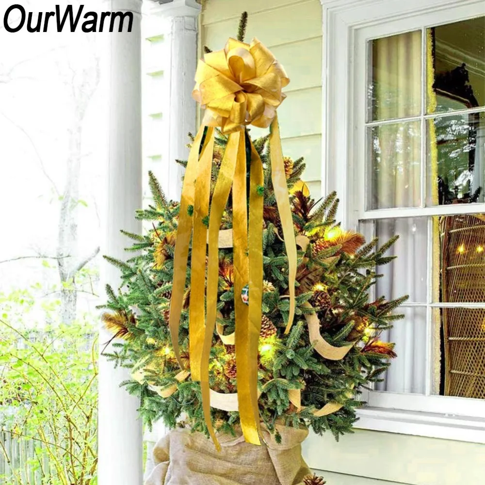 Теплый рождественский бант на елке, декоративный бант, лента для рождественской елки, большие рождественские украшения, новогодние банты