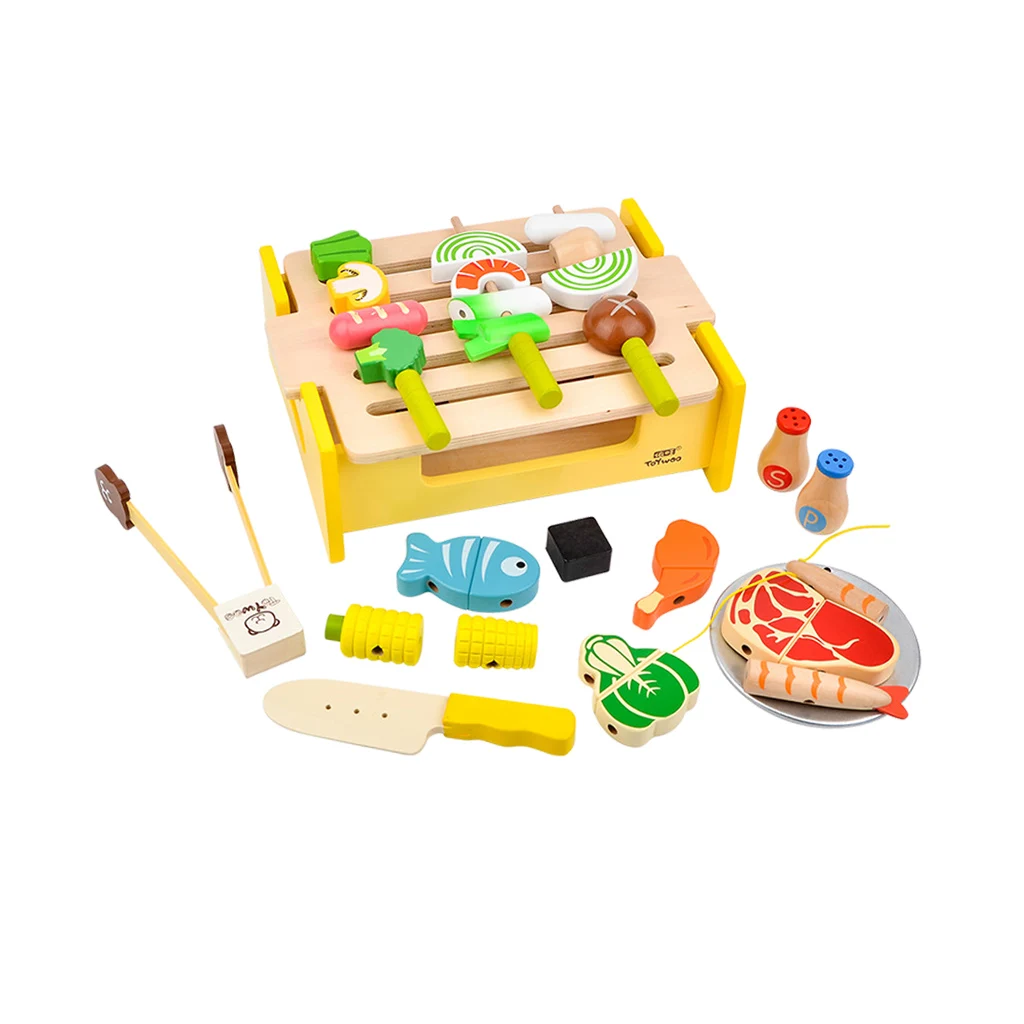 Wood Barbecue Cooking Set Pretend Play Toy for Kids Toddler Educational Toy