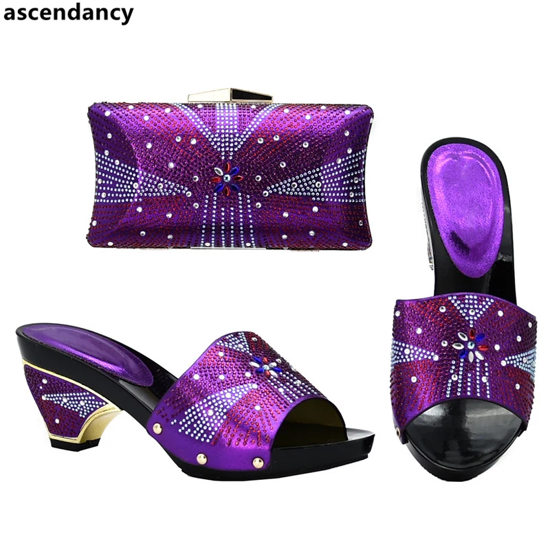 

New Arrival Italian Ladies Shoes and Bags To Match Set Decorated with Rhinestone Latest Shoe and Matching Bag for Nigeria Party