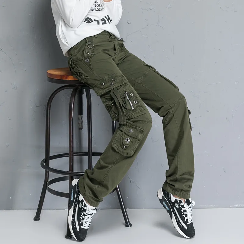 Женские брюки карго с несколькими карманами, Осень-зима размера плюс, танцевальные комбинезоны, брюки большого размера, женские военные армейские зеленые брюки