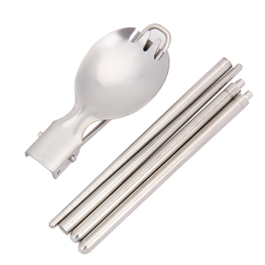 

New 2in1 Camping sets Portable Outdoor Camping Cookware Chopsticks Folding Spoon Travel Camping Cookware