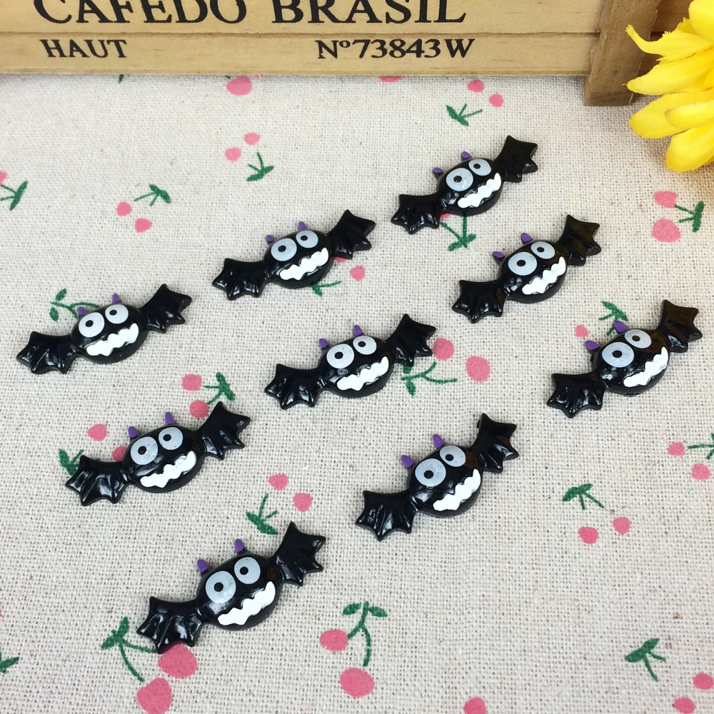 

10Pieces Flat Back Resin Cabochon Black Bat Halloween DIY Flatback Embellishment Accessories Scrapbooking Craft Making:17*40mm