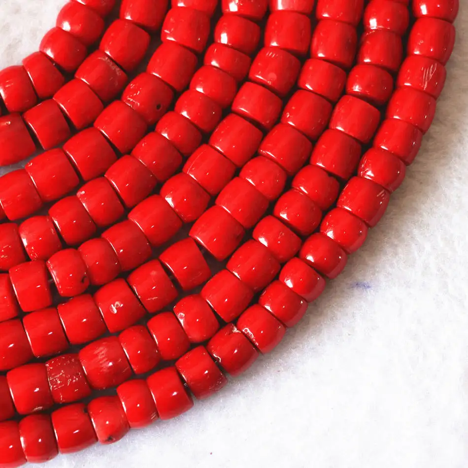 

Natural red coral stone 8x11mm 10x15mm column tube shape hot sale fashion loose beads diy women elegant gift jewelry 15inch B606