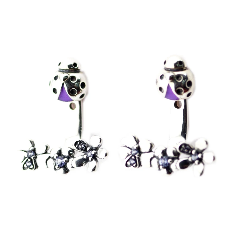 

Earrings For Women Brincos Sterling-Silver-Jewelry Ladybug Meadow Earrings 925 Brinco Para as Mulheres Oorbellen