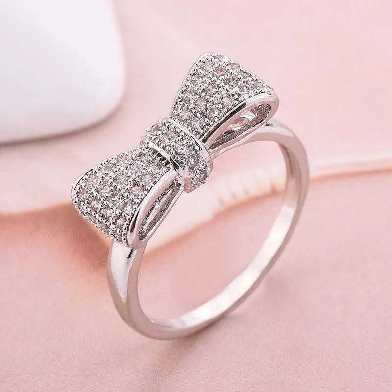 

Butterfly Knot Rings for Women Fashion Silver Ring White Cz Crystal Ring Engagement Jewelry Bague Femme Anillos Mujer O5L126