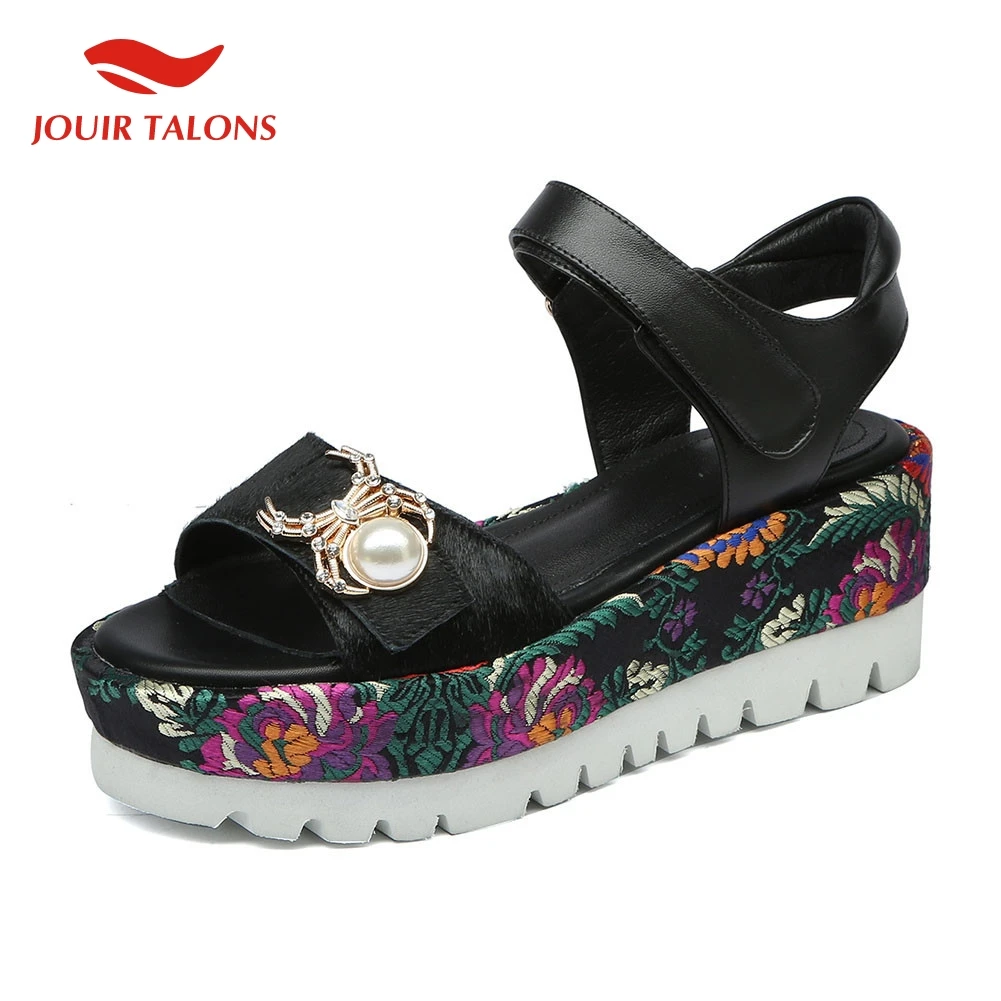 

JOUIR TALONS Brand Design Big Size 33-43 Horsehair Genuine Leather Wedges Heels Platform Shoes Woman Casual Summer Sandals