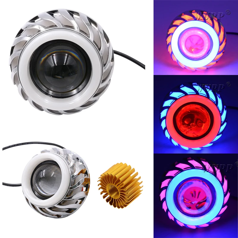 

WUPP 1PCS Moto Headlight Bulbs 30W 1200LM/W Built-in Double Aperture Whirlwind Angel Demon Eye Pink Blue LED Headlight Bulbs