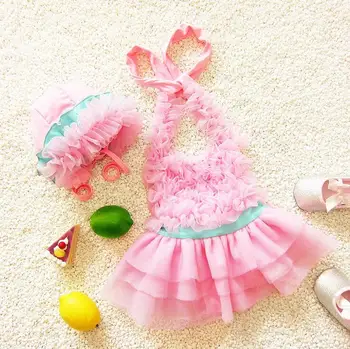 

2016 Princess baby swimwear for girls swimming tutu infant baby swimsuit diapers beach bebe lace rompers one piece