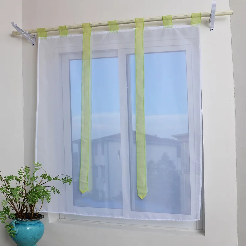 

Ribbon Curtains Solid Short Kitchen Tulle for Living room Bedroom Window Sheer Balcony Door Curtain Modern Transparent Sheer