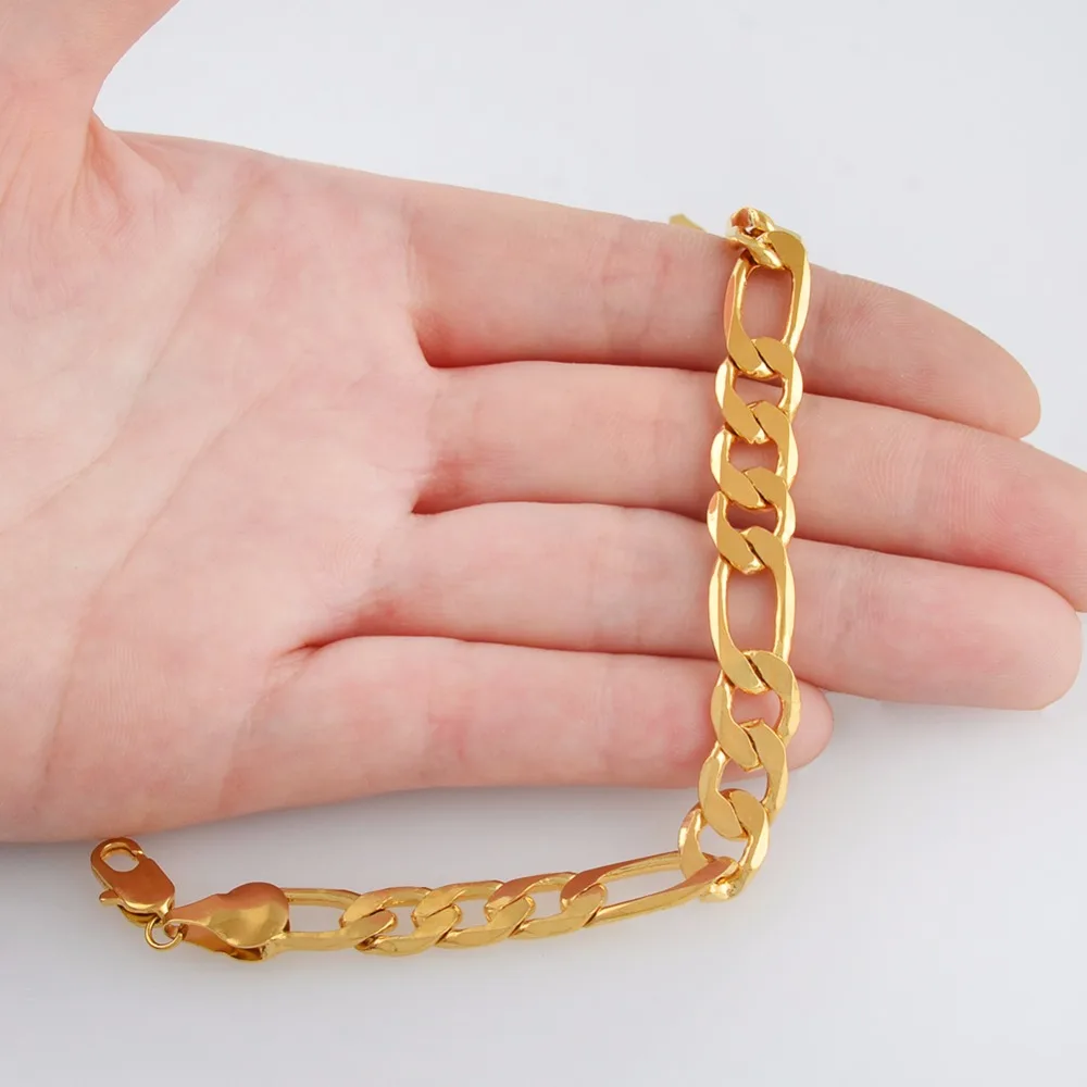 Anniyo ONE PIECE /Men Chain Bracelets Gold Color & Copper Bangles for Women Figaro Chains GP Link Bracelet Jewelry Gifts #064202