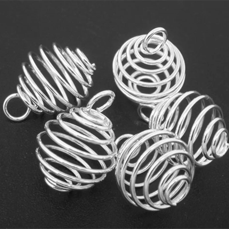 20Pcs Silver Tone Alloy Spiral Beads Cages Pendants Jewelry Findings