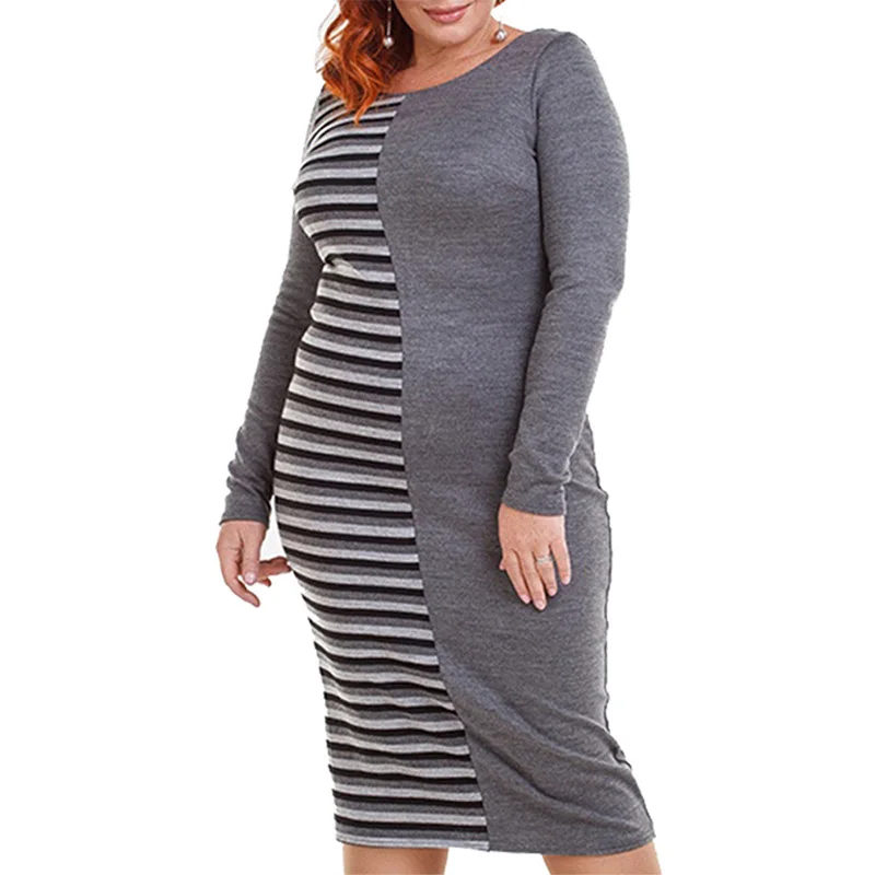 

2019 New Designer Women Autumn Dress Striped Oversized 6XL Casual Straight Dresses Full Length Vestidos Plus Size Gift