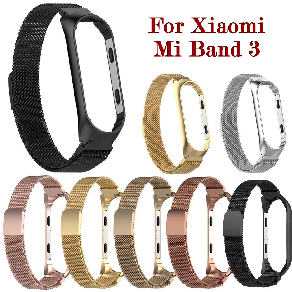 

Luxury Watchband Wrist Strap on for Xiaomi Mi Band 3 Xiomi Xaomi Xiami Miband band3 Milanese Magnetic Stainless Loop Steel Bands