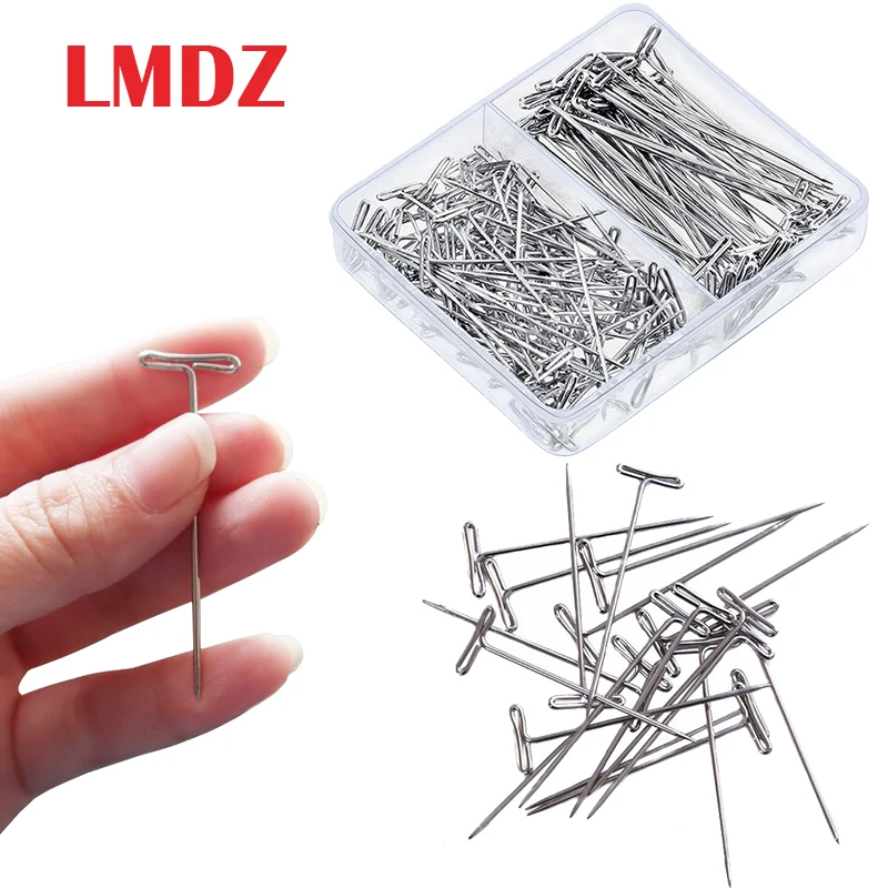 

LMDZ 170Pcs Mix Size 32/38mm Wig T-pins with Plastic Box Stainless Steel Wig T-pins for Holding Wigs Hair Stretch on Wig Head