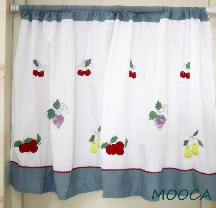 

rustic fruit embroidered short kitchen curtain cafe curtain 100% cotton 3d embroidered