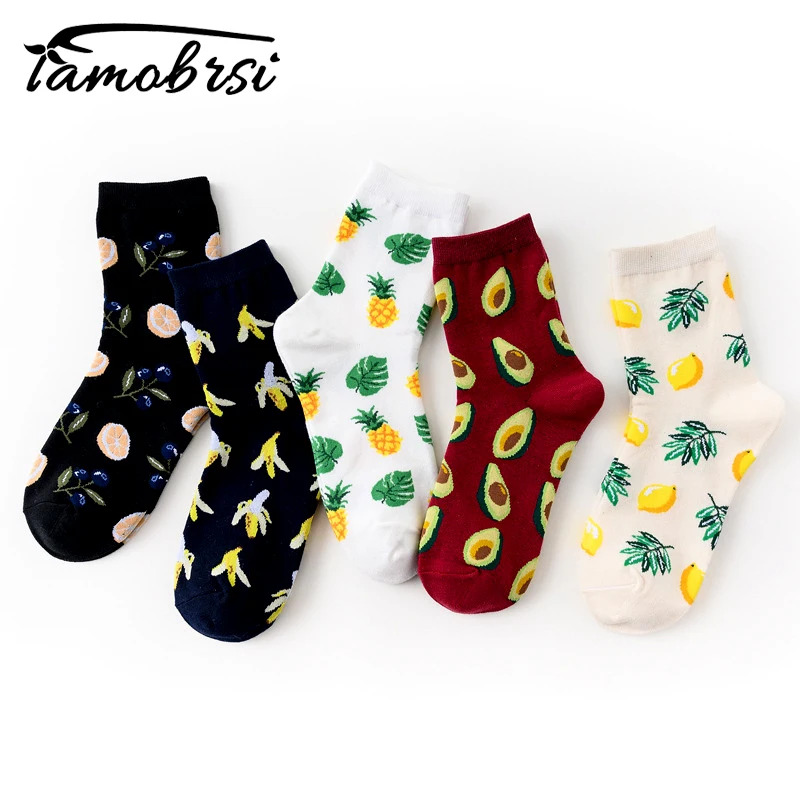

2019 Avocado Pineapple Blueberry Banana Lemon Cartoon Socks Funny Women Casual Short Personality Socks Happy Cotton Fruit Socks