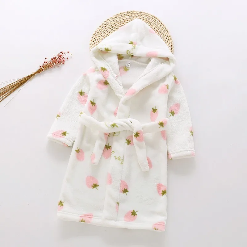 

Autumn Winter Kids Pyjamas Fashion Fruit Cartoon Animal Pattern Baby Boys Girls Bathrobe Warm Solf Robes Flannel Nightwear 2018