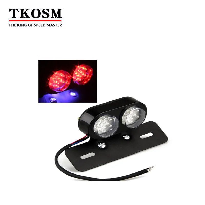 

TKOSM Motorcycle Taillight Double LED Type Motorbike Accessories Rear Stop Lamp Brake Light Harley Cool Black Plate Frame Lamp