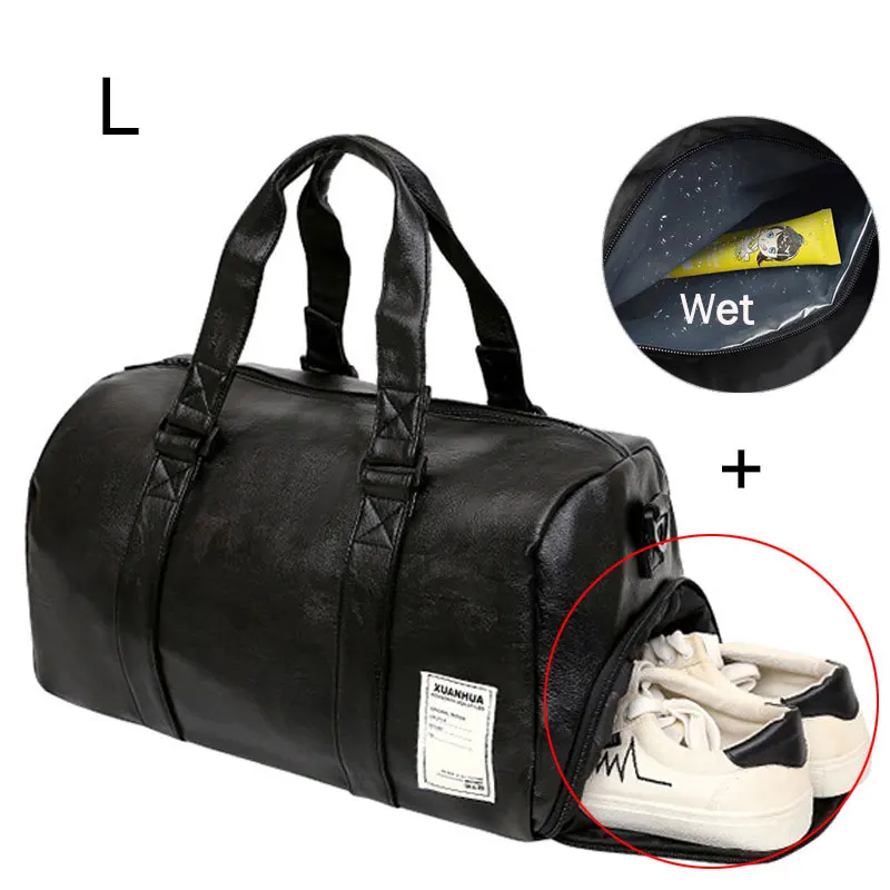 PU Leather Gym Bag Fitness Travel Handbag Dry Wet for Women Men Training Sack Shoulder Tote Sac De Sport Gymtas Outdoor XA170-1D - Цвет: Black L