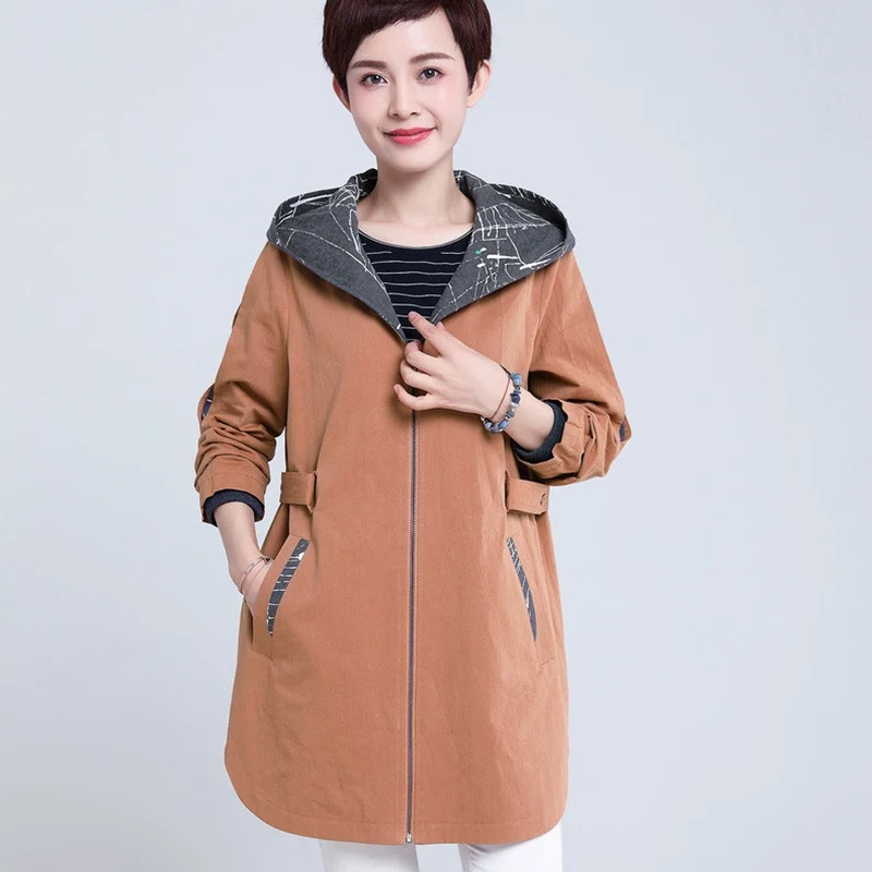 2018 New arrival long hooded trench coat women Adjustable Waist fashion female overcoat plus size 4xl high quality outerwear top