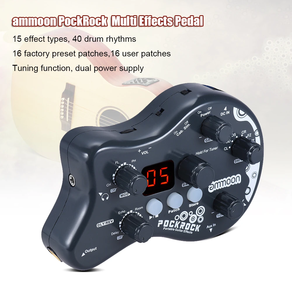 Ammoon PockRock портативная гитара Мульти-процессор эффектов Педаль эффектов 15 типов эффектов 40 барабанных ритмов Функция настройки