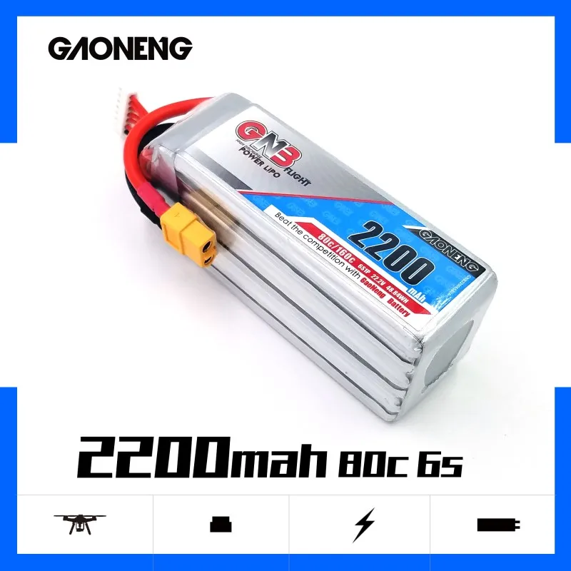 

Gaoneng GNB 2200mAh 6S1P 22.2V 80C/160C Lipo Battery with XT60 Plug for FPV Drone Quadcopter Helicopter Parts