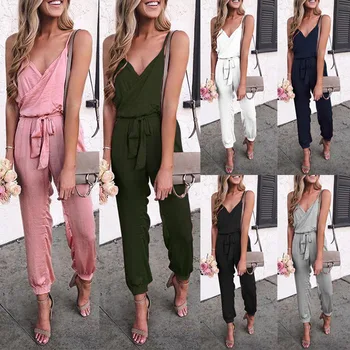 

Sexy Sleeveless long romper women jumpsuit summer black bodysuit trousers beach jumpsuit playsuit female frock plus size 3XL
