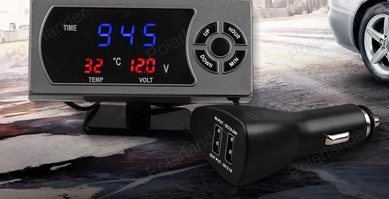 2.1A двойной USB светодиодный дисплей часы Вольтметр термометр температура 4 в 1 Автомобильное зарядное устройство адаптер прикуривателя