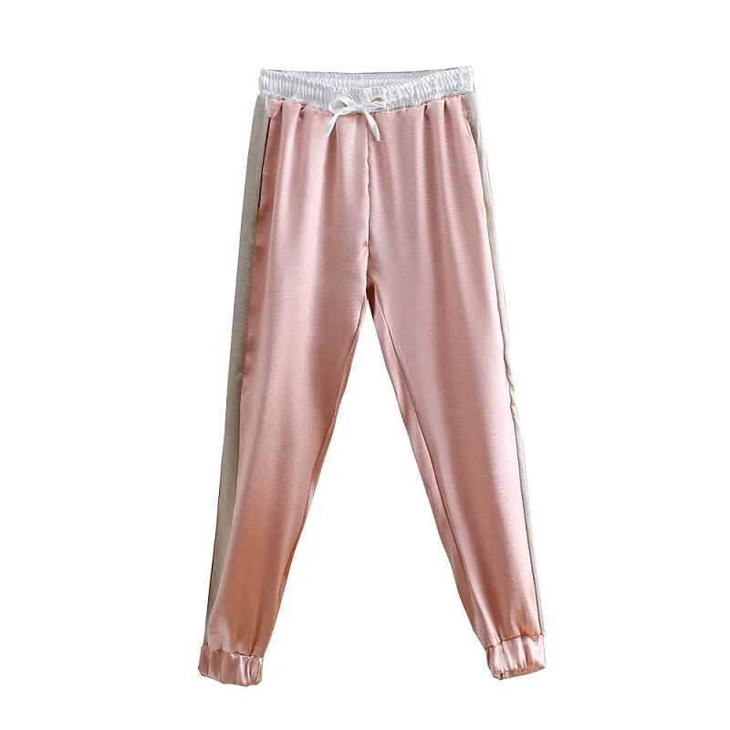 

BBWM WOMAN Pink Side Patchwork Trousers Fashion Women Activewear Pants Drawstring Casual Ladies Joggers Bottoms