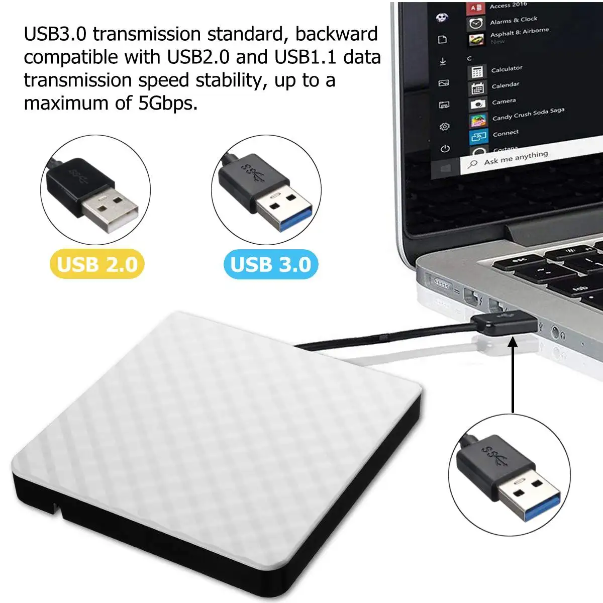 LEORY стиль Белый Внешний USB3.0 DVD RW CD писатель Тонкий привод горелки ридер плеер лоток тип для портативных ПК