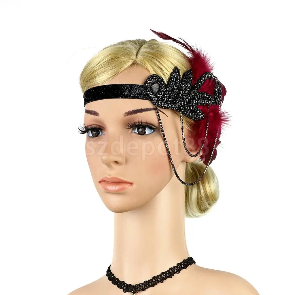 Vintage 1920s Feather Headband Wedding Bridal Headpiece Flapper Fancy Dress