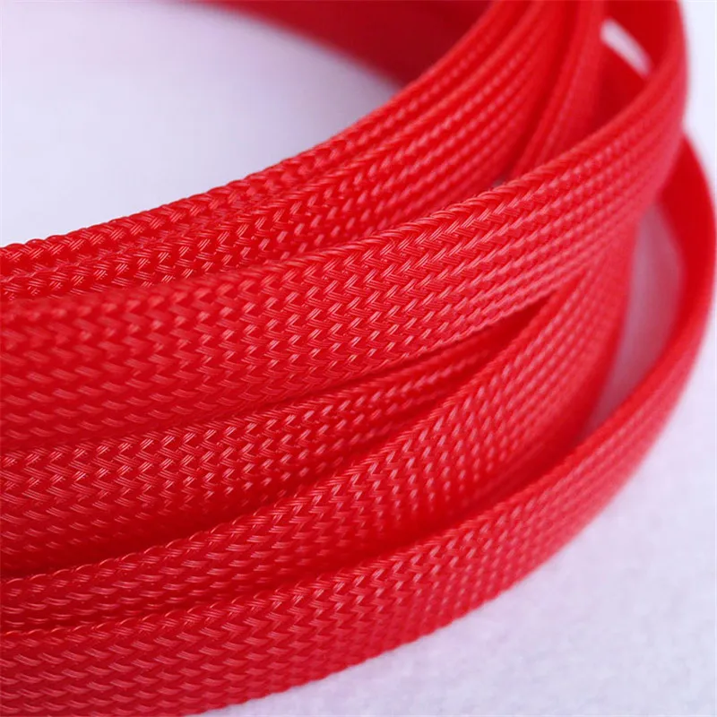 

1M Red 12mm braided cables textile cord PET Expandable High Density Sheathing Plaited Cable Sleeves