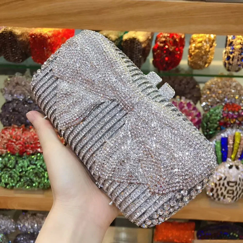 Красные/синие бриллиантовые металлические сумочки и Minaudiere женские открытые с